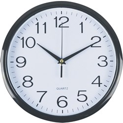  Italplast Wall Clock 30cm Round With Large Numbers Black Frame White Plastic Face 