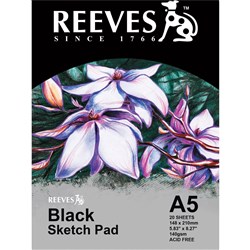  Reeves Sketch Pad A5 140gsm Black Paper 20 Sheet 