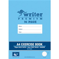  Writer Premium Exercise Book A4 8mm 70gsm With Margin 96 Page Blue Paper-Whale 