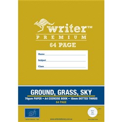  Writer Premium Exercise Book Ground Grass Sky A4 64 Page 18mm Dotted Thirds-Snail 