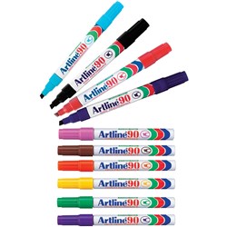  Artline 90 Permanent Markers Chisel 2-5mm Assorted Colours Box Of 12 