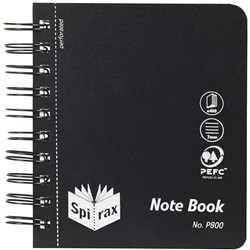  Spirax P800 Notebook Poly Cover 120mm x 140mm Ruled 400 Page Side Opening Black 