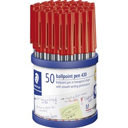  Staedtler 430 Stick Ballpoint Pens Medium 1mm Red Cup of 50 