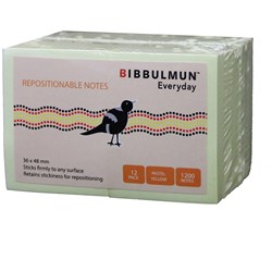  Bibbulmun Sticky Notes 36x48mm Yellow 100 Sheets Pad Pack of 12 