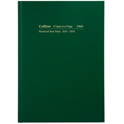 COLLINS FINANCIAL YEAR DIARY A4 2 Days To Page 1Hr Green