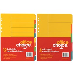 OFFICE CHOICE A4 DIVIDERS 5 tab Col'd Manilla Bright