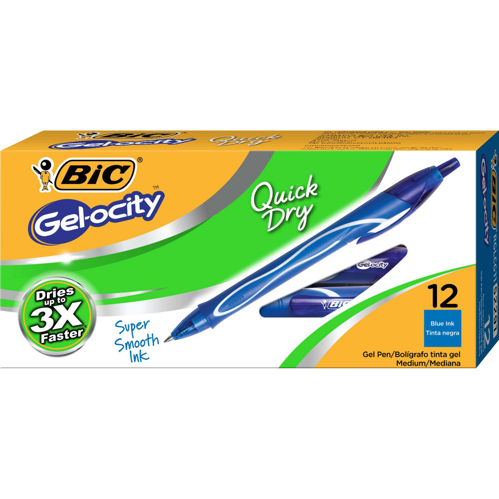BIC Gelocity Gel Pen Retractable 0.7mm Medium Blue Pack of 12