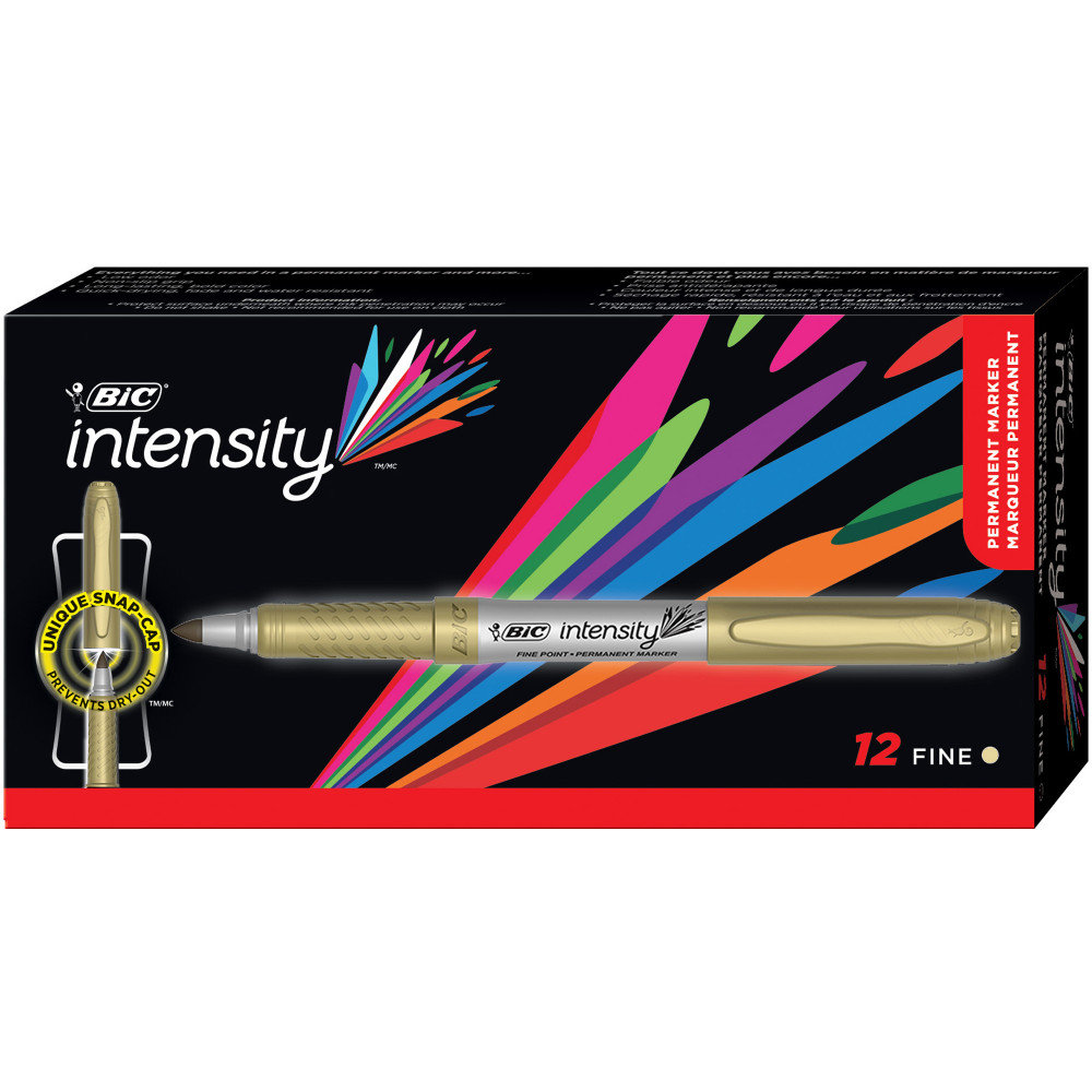 Bic Intensity Permanent Marker Fine Metallic Gold Box 12