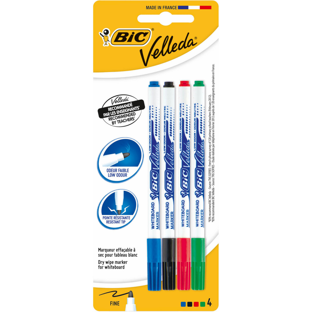 Bic Velleda Whiteboard Marker 1721 Thin Bullet Assorted Pack of 4