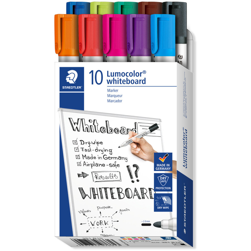 Staedtler Lumocolor Whiteboard Marker 351 Bullet Point Box of 10 Assorted Colours