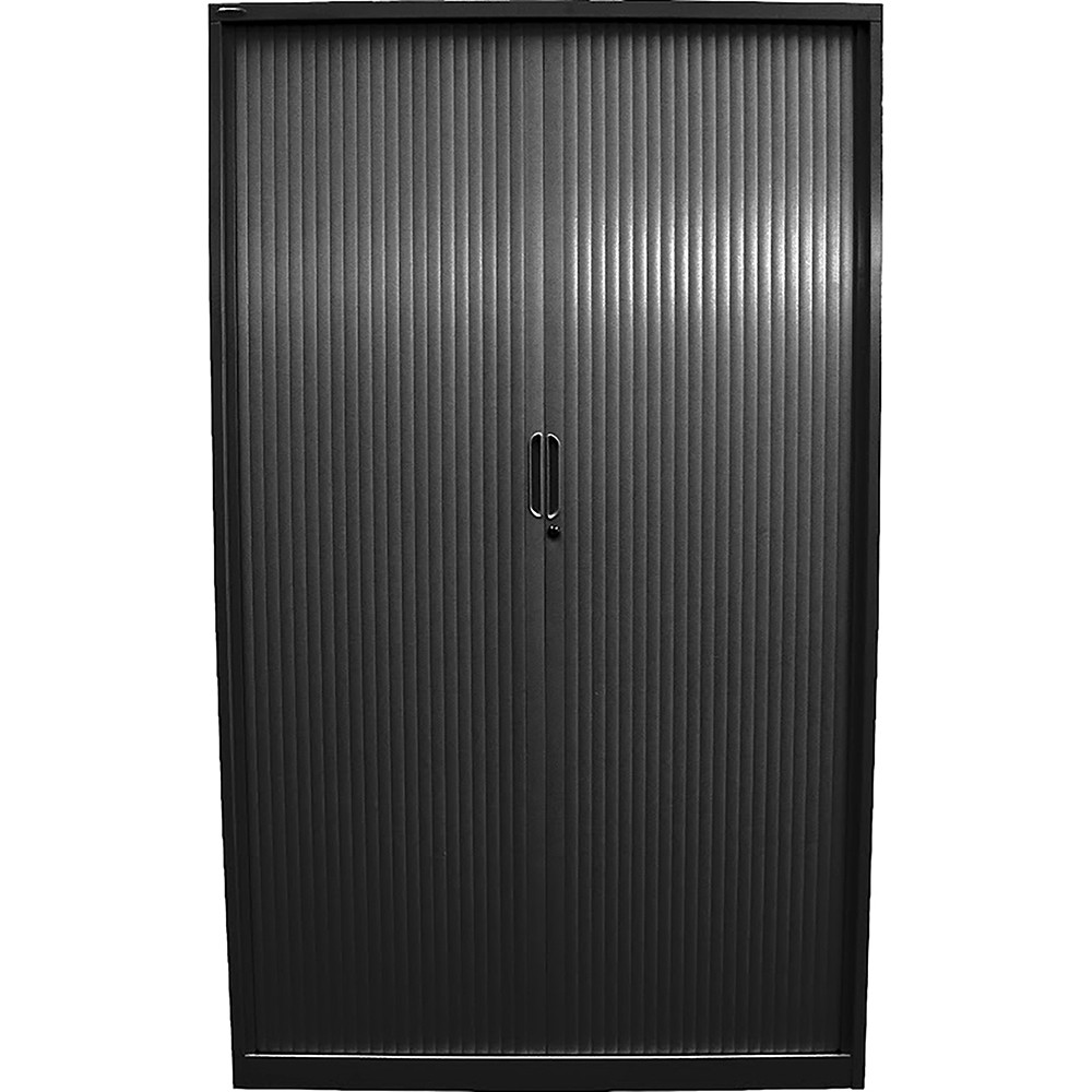 Steelco Lockable Tambour Door Cabinet 900W x 463D x 2000mmH Black Satin