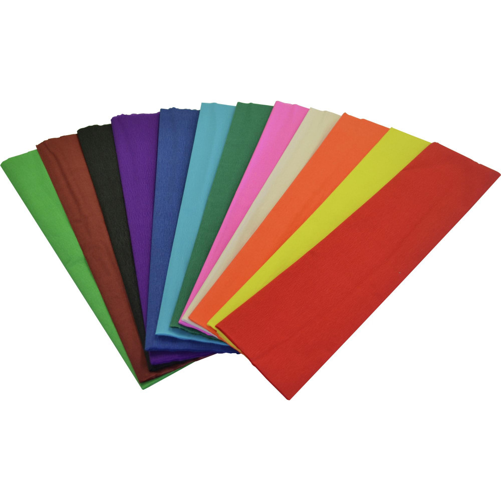 RAINBOW CREPE PAPER 500mmx2.5m Assorted Pack of 12