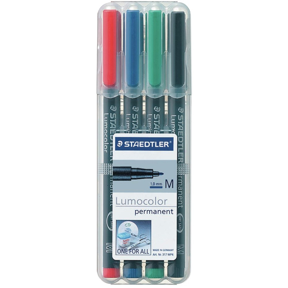 STAEDTLER 317 LUMOCOLOR PENS Perm Med 1.0mm Wlt4