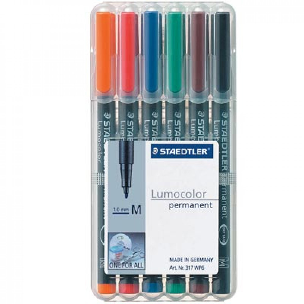 STAEDTLER 317 LUMOCOLOR PENS Perm Med 1.0mm Wlt6