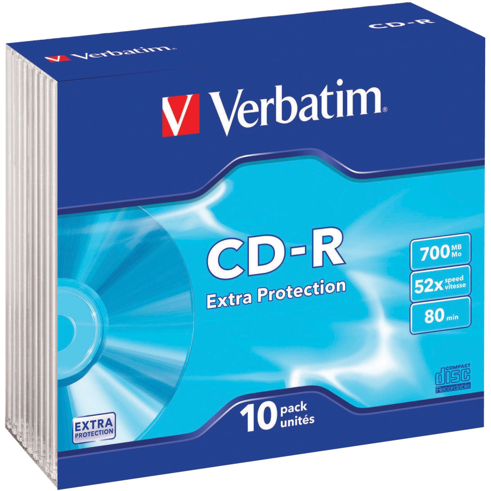 VERBATIM RECORDABLE CD'S CD-R 80Min 52X Slim Case Pk10
