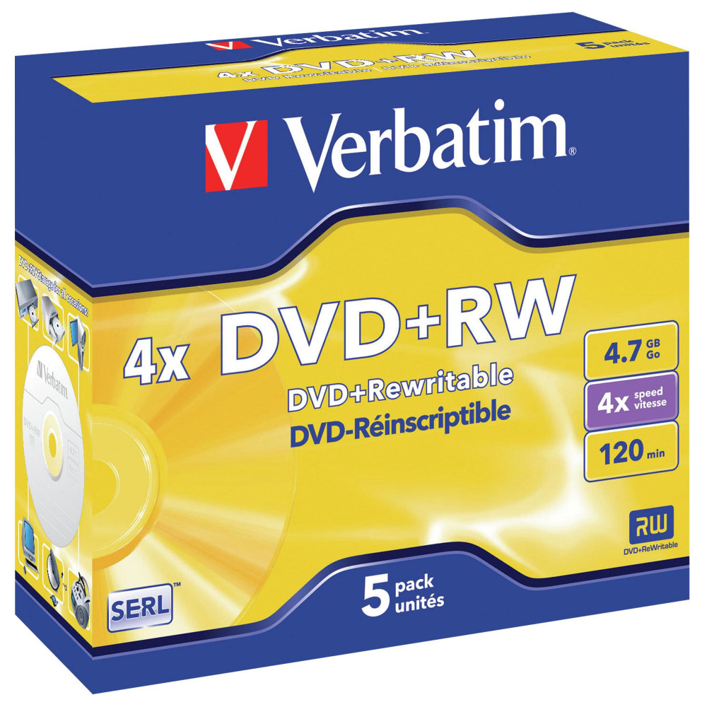 VERBATIM REWRITABLE DVD DVD+RW 4.7GB Jewel case 4X Pk5
