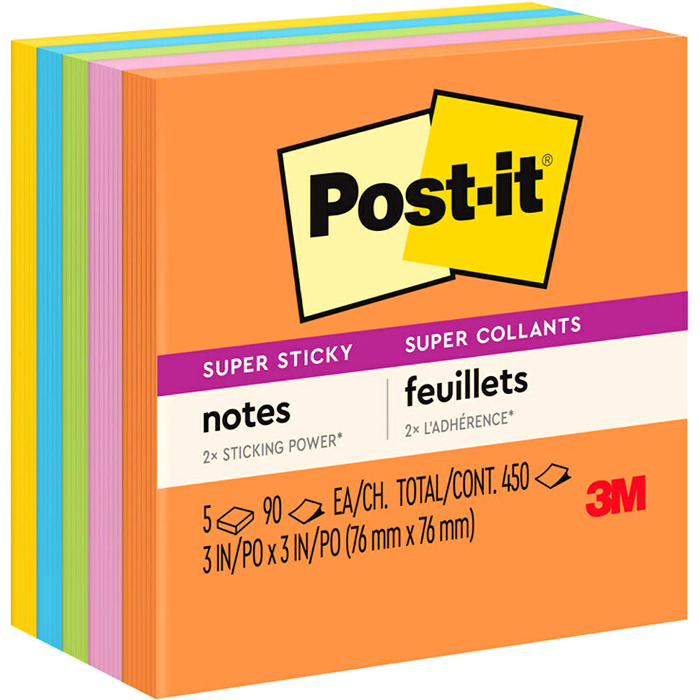 POST-IT 654-5SSUC SUPER STICKY Ultra Colours 76x76mm Asstd