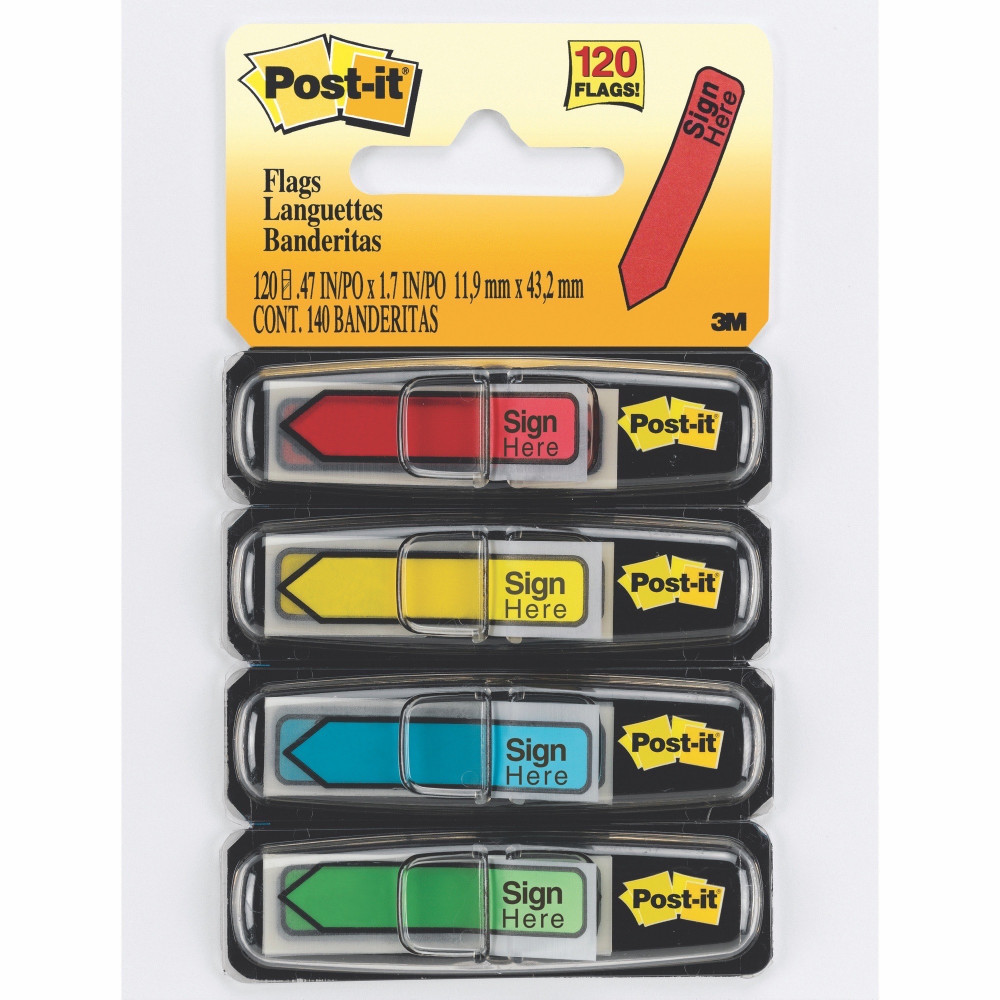 POST-IT 684-SH FLAGS Sign Here 12x43 Red Blue Yellow Green 120 Pack