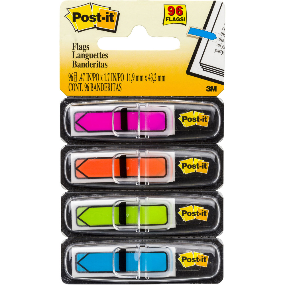 POST-IT 684-ARR4 ARROW FLAGS Bright Blue Green Pink Yellow 12x43mm 96 Pack