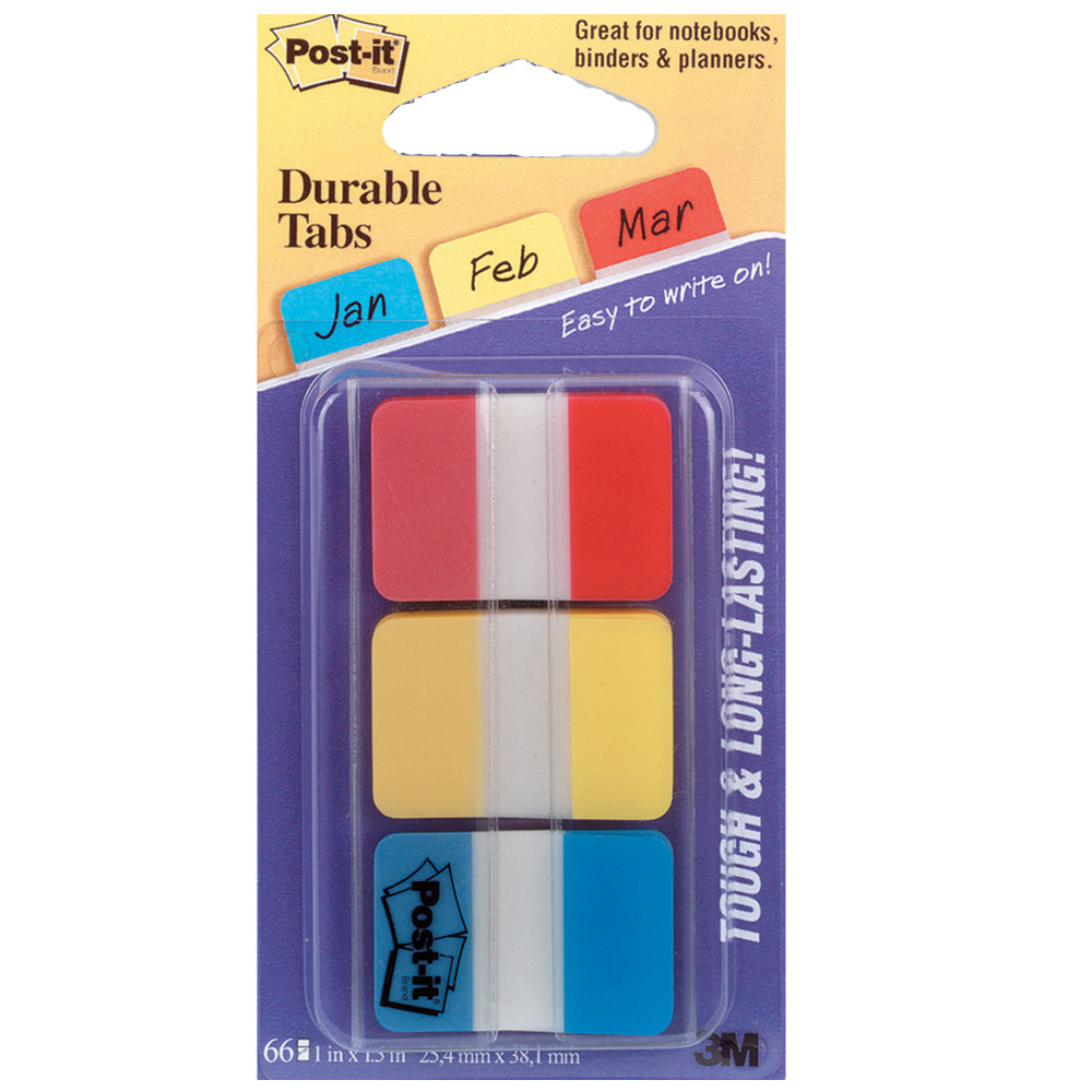 POST-IT  686-RYB DURABLE TABS Blue Red & Yellow 25x38mm