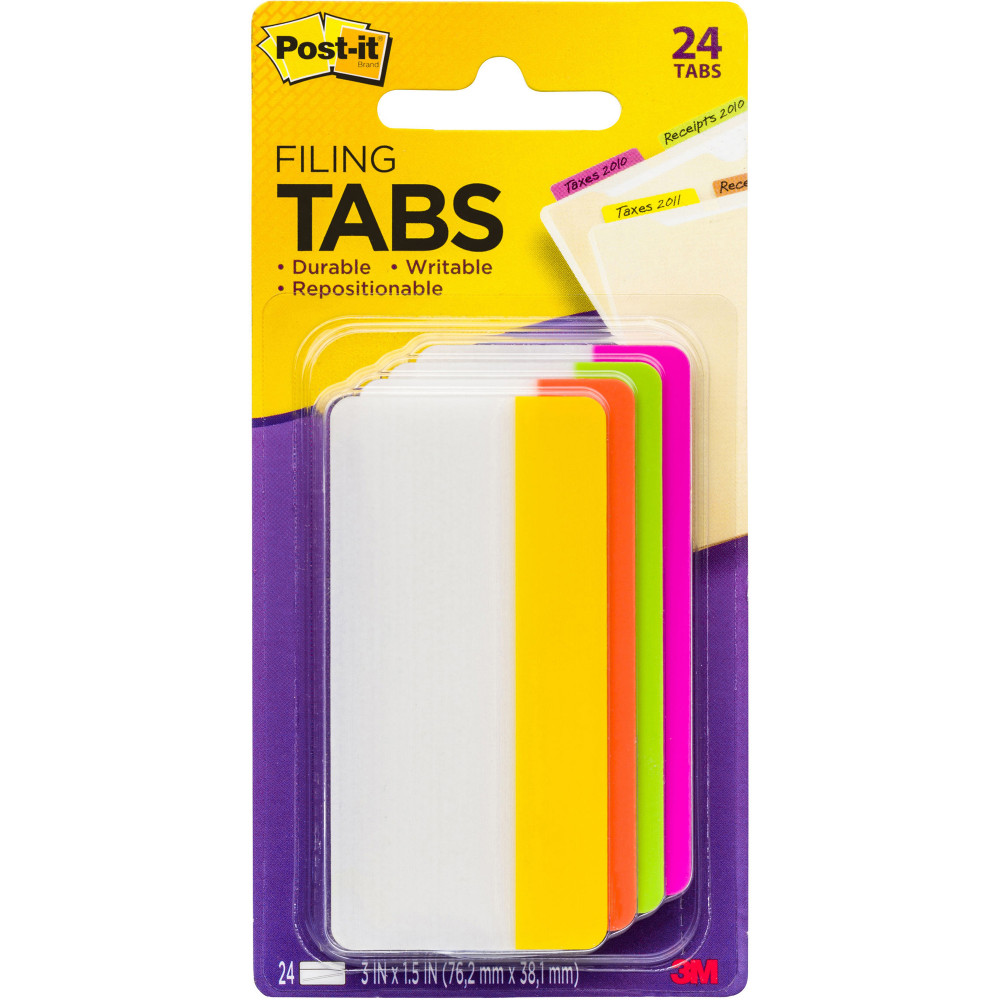 POST-IT DURABLE TABS 75mm X 38mm. 6 Tabs Each 686-PLOY3IN Pink Lime Orng Yel