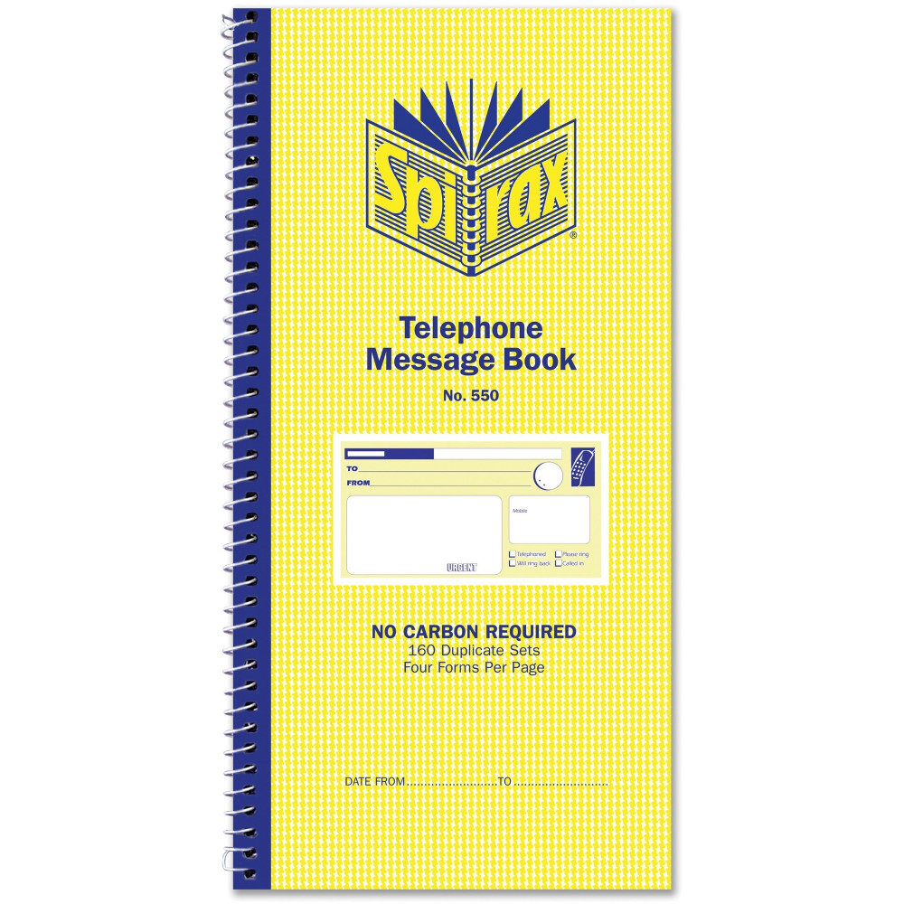 SPIRAX 550 TELEPHONE MSG BOOK NCR 160 Duplicate Sets S/O