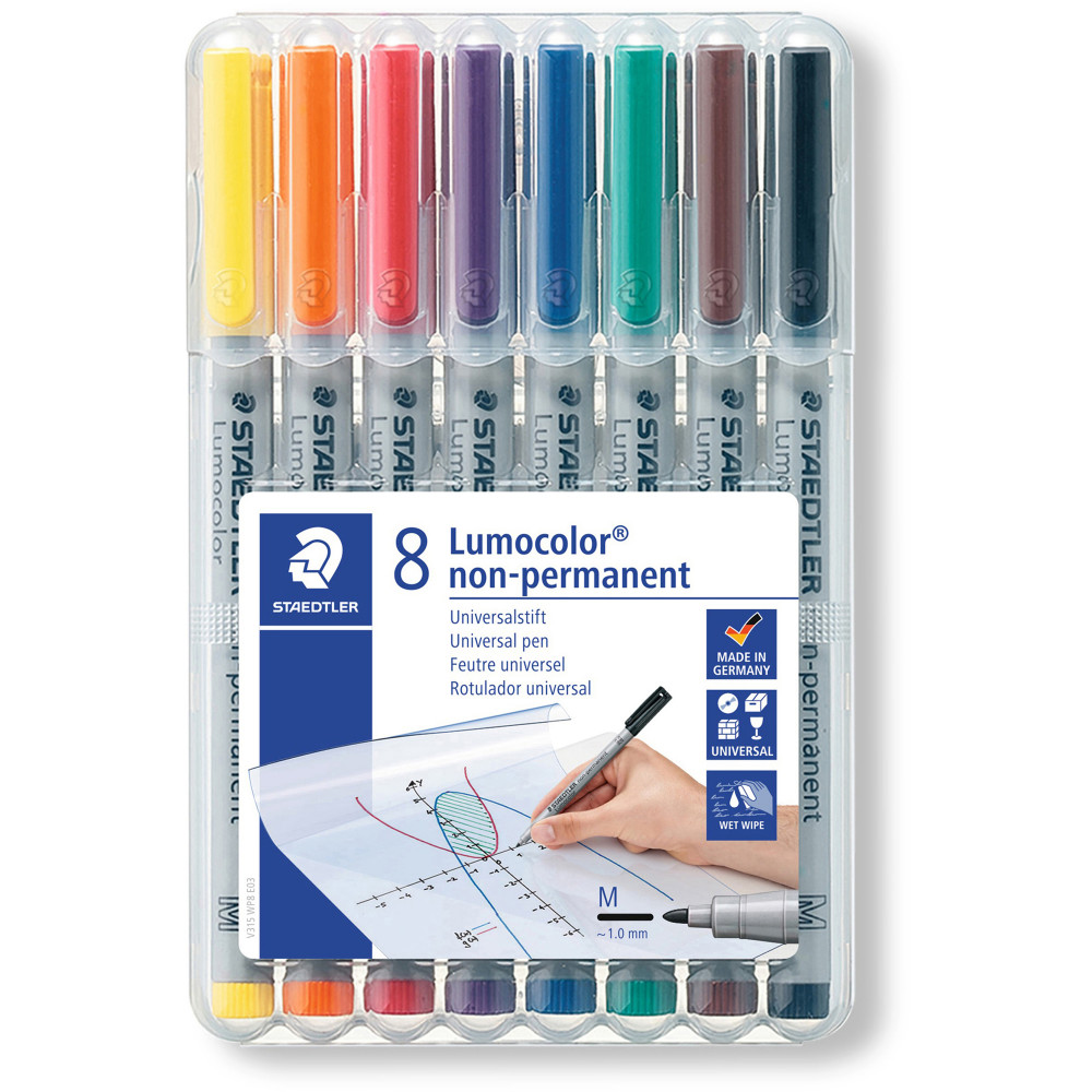 STAEDTLER 315 LUMOCOLOR PENS Non-Perm Med 1.0mm Wlt8