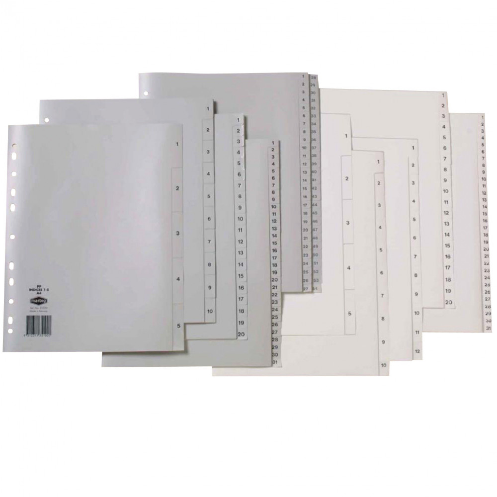 MARBIG COLOURED DIVIDERS A4 PP 1-31 Grey