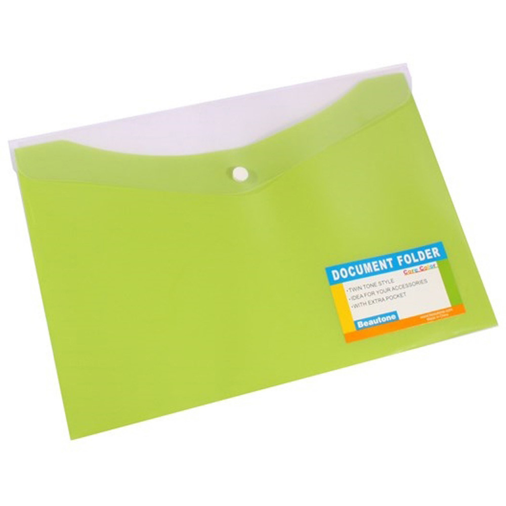 BEAUTONE DOCUMENT FOLDER A4 Button Closure Trop Lime