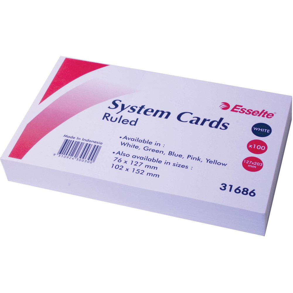 ESSELTE RULED SYSTEM CARDS 203x127mm (8x5) Wht Pk100