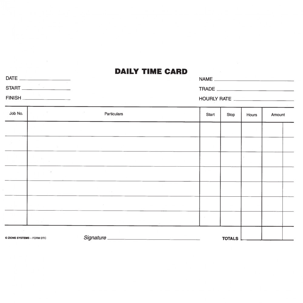 ZIONS DTC SYSTEM CARD Daily Time 5X8 Pack 250