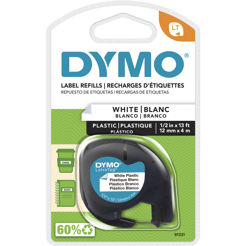 DYMO LETRATAG LABEL CASSETTE 12mmx4m -Pearl White