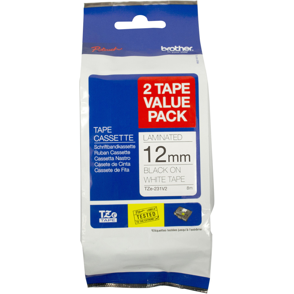 BROTHER TZE231V2 PTOUCH TAPE 12mmx8mt Black On White Twin P