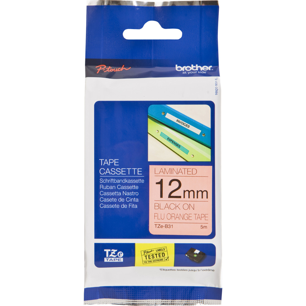 BROTHER TZEB31 PTOUCH TAPE 12mmx5m Black On Fluoro Orange