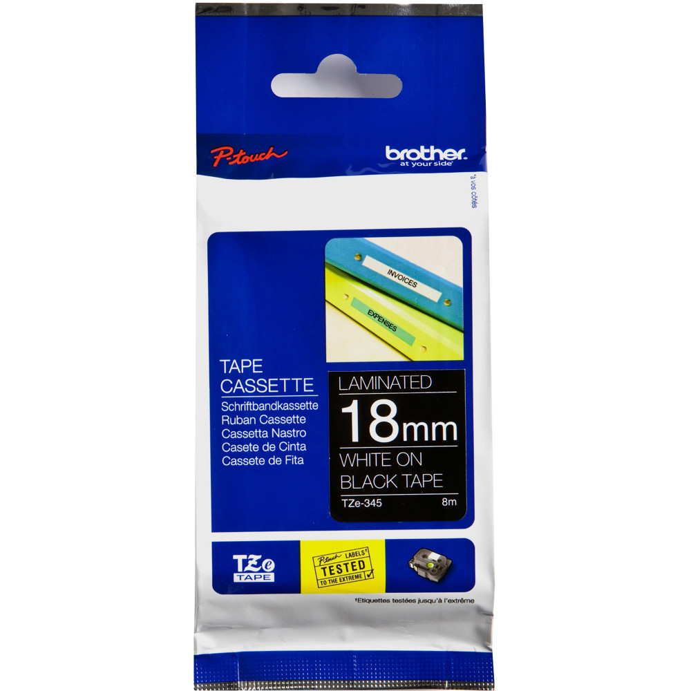 BROTHER TZE345 PTOUCH TAPE 18mmx8mt White On Black Tape