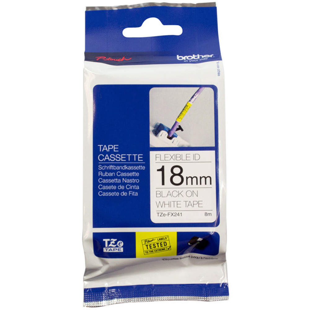 BROTHER TZEFX241 PTOUCH TAPE 18mmx8mt Black On WHT Flexible