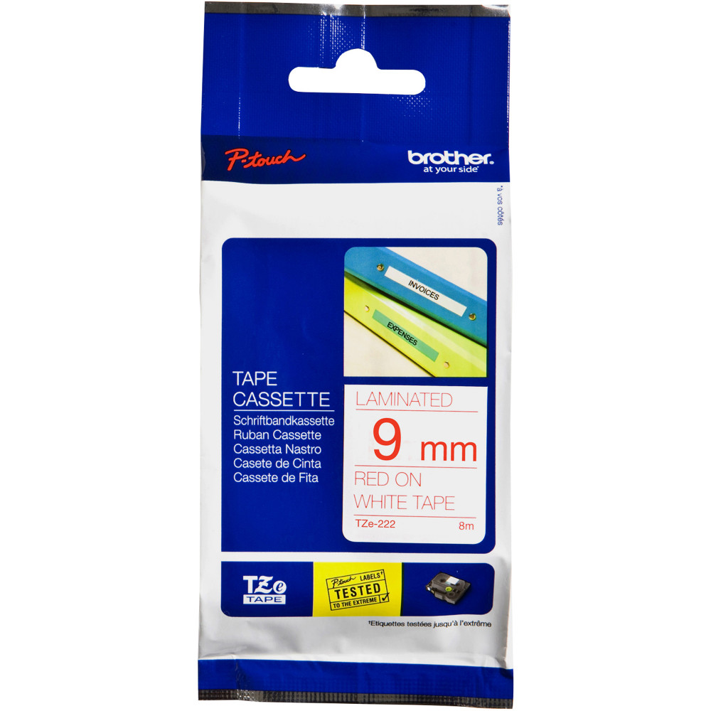 BROTHER TZE222 PTOUCH TAPE 9mmx8mt Red On White Tape