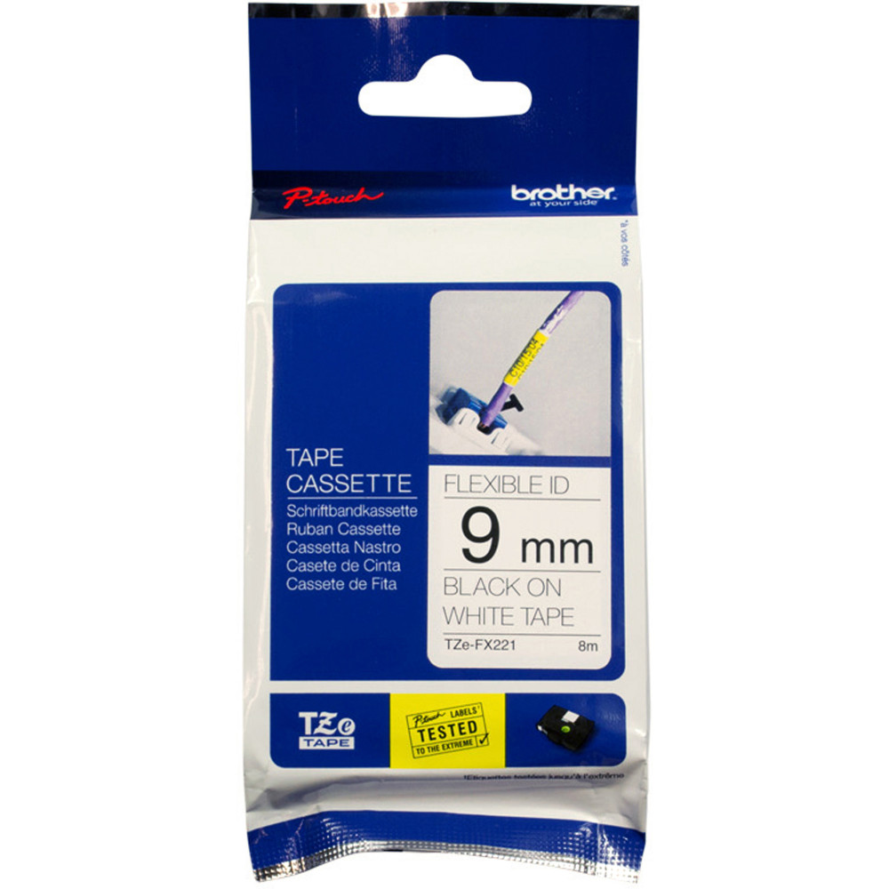 BROTHER TZEFX221 PTOUCH TAPE 9mmx8mt Black On WHT Flexible