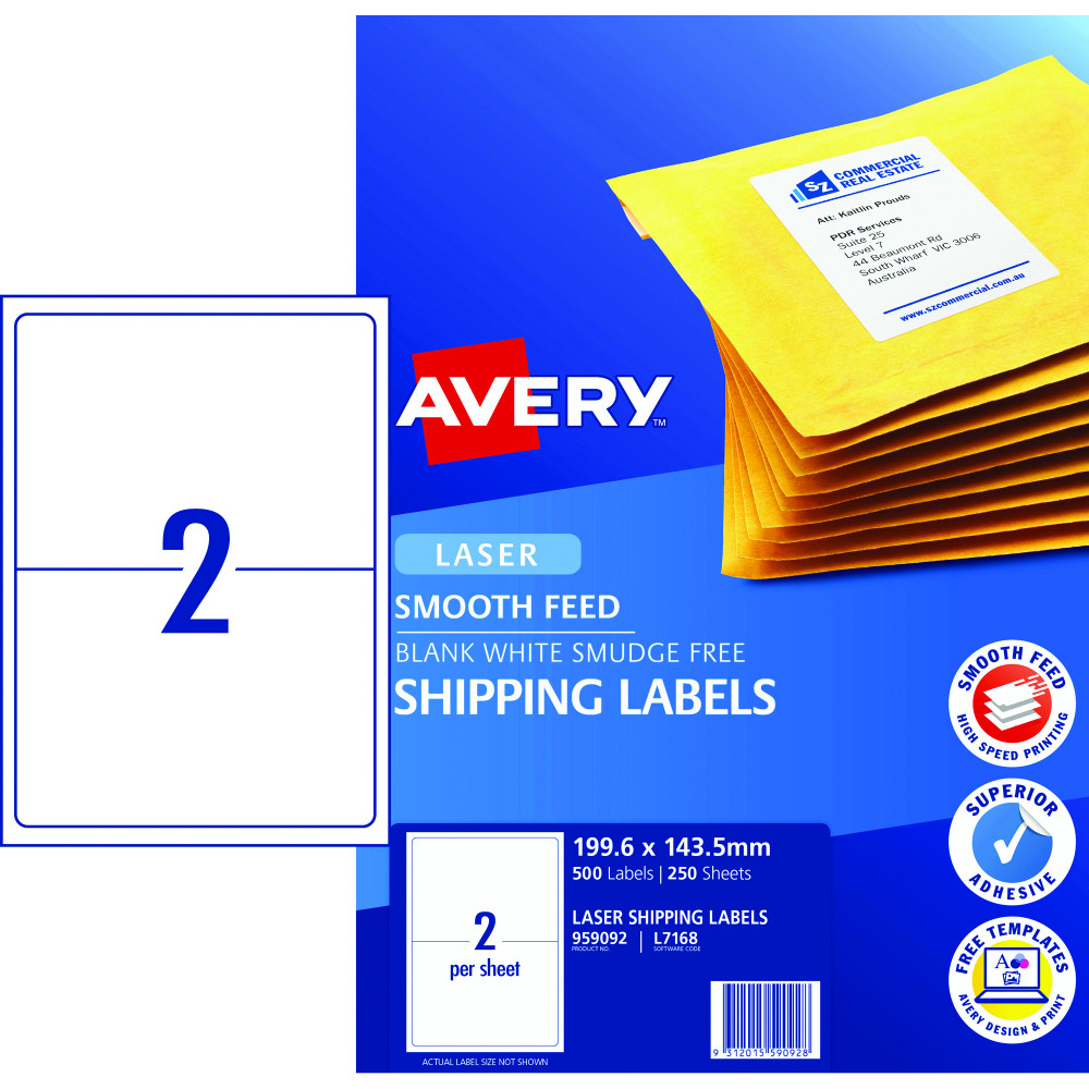 AVERY L7168 SMOOTH FEED LABEL Laser 2/Sht 199.1x143.5mm Wht Box 250 shts