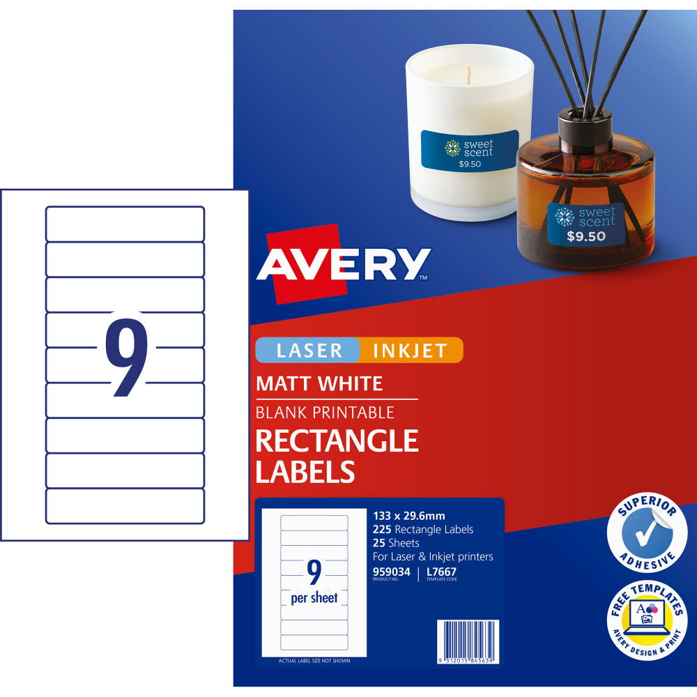 AVERY L7667 MEDIA LASER LABELS Std Data Cartridge 133x29.61 25 Sheets