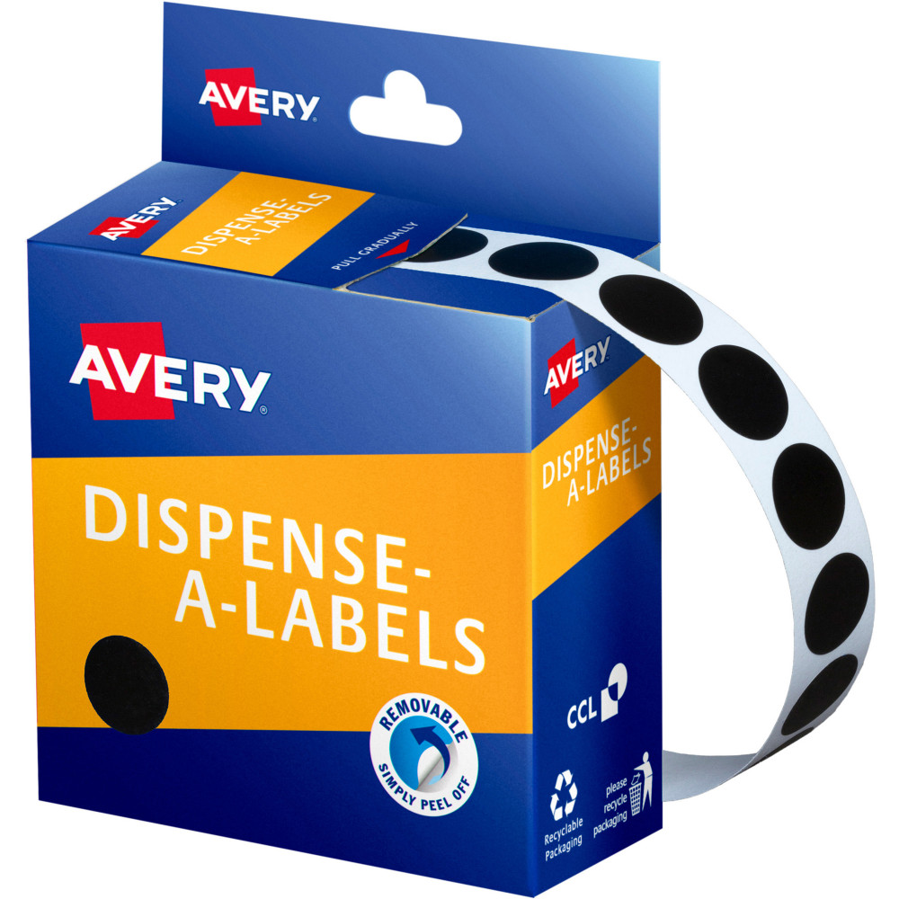AVERY DMC14BL DISPENSER LABEL Circle 14mm Black