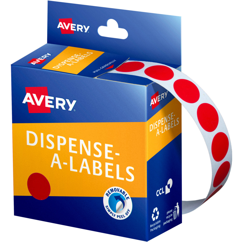 AVERY DMC14R DISPENSER LABEL Circle 14mm Red