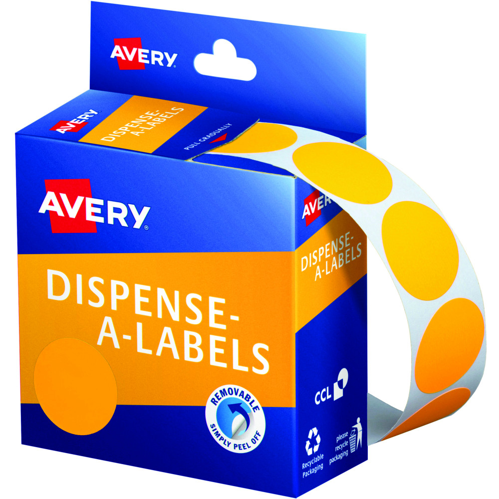 AVERY DMC24FO DISPENSER LABEL Circle 24mm Orange