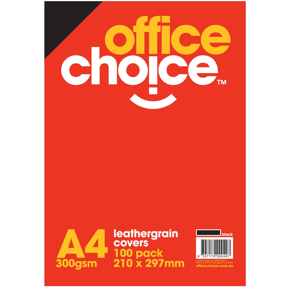 OFFICE CHOICE BINDING COVERS Leathergrain Black Pack of 100