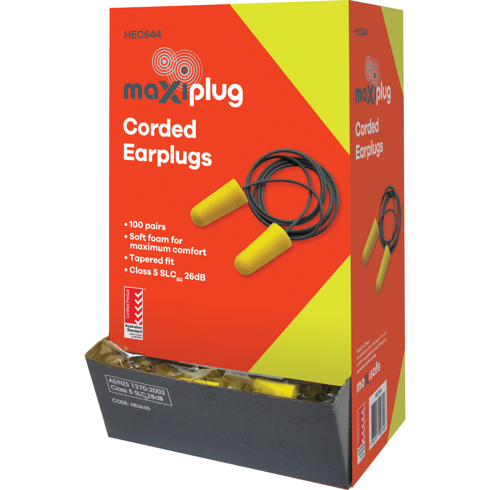 MAXISAFE DISPOSABLE EARPLUGS Corded Class 5 27dB