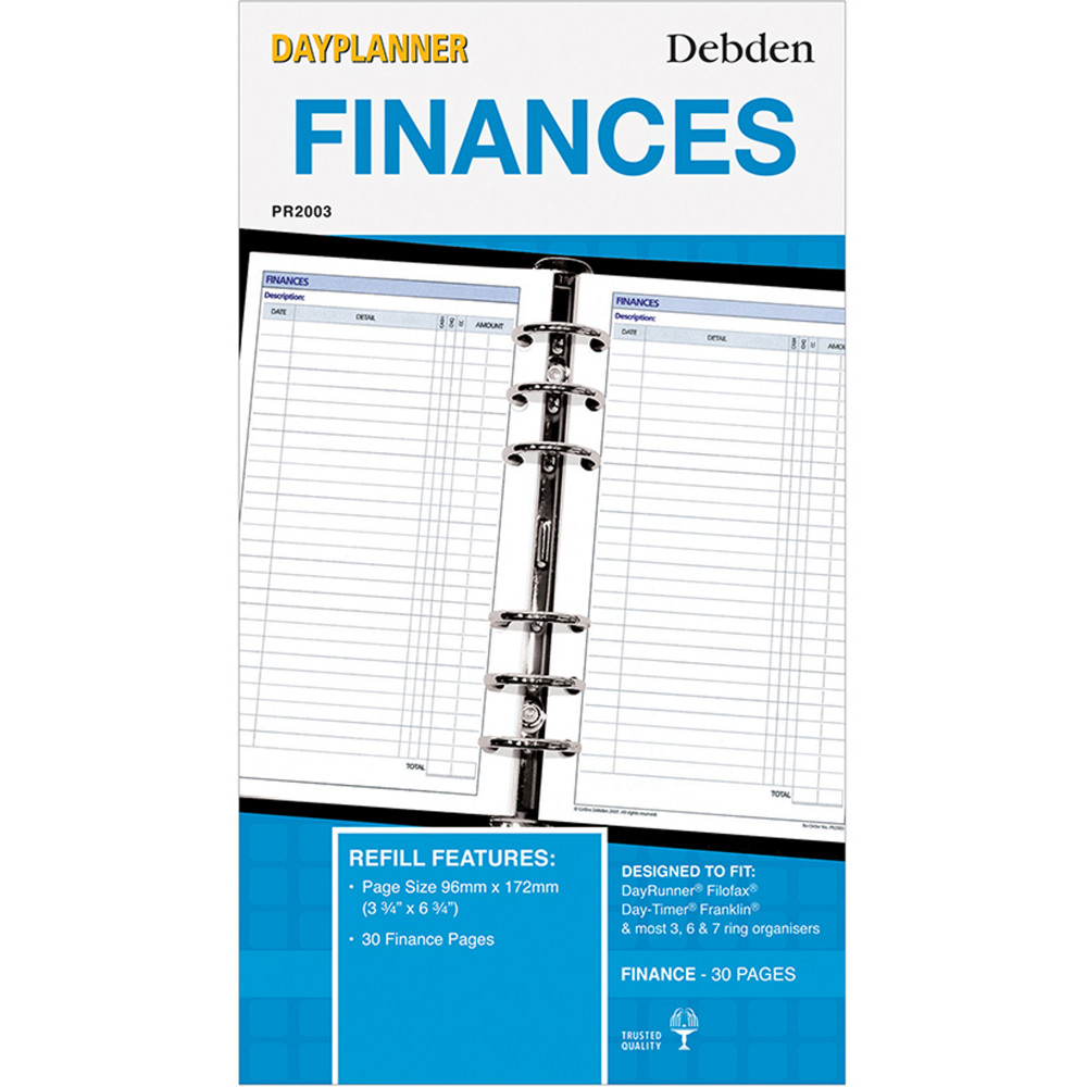 DEBDEN DAYPLANNER REFILL Finances 172x96mm Personal
