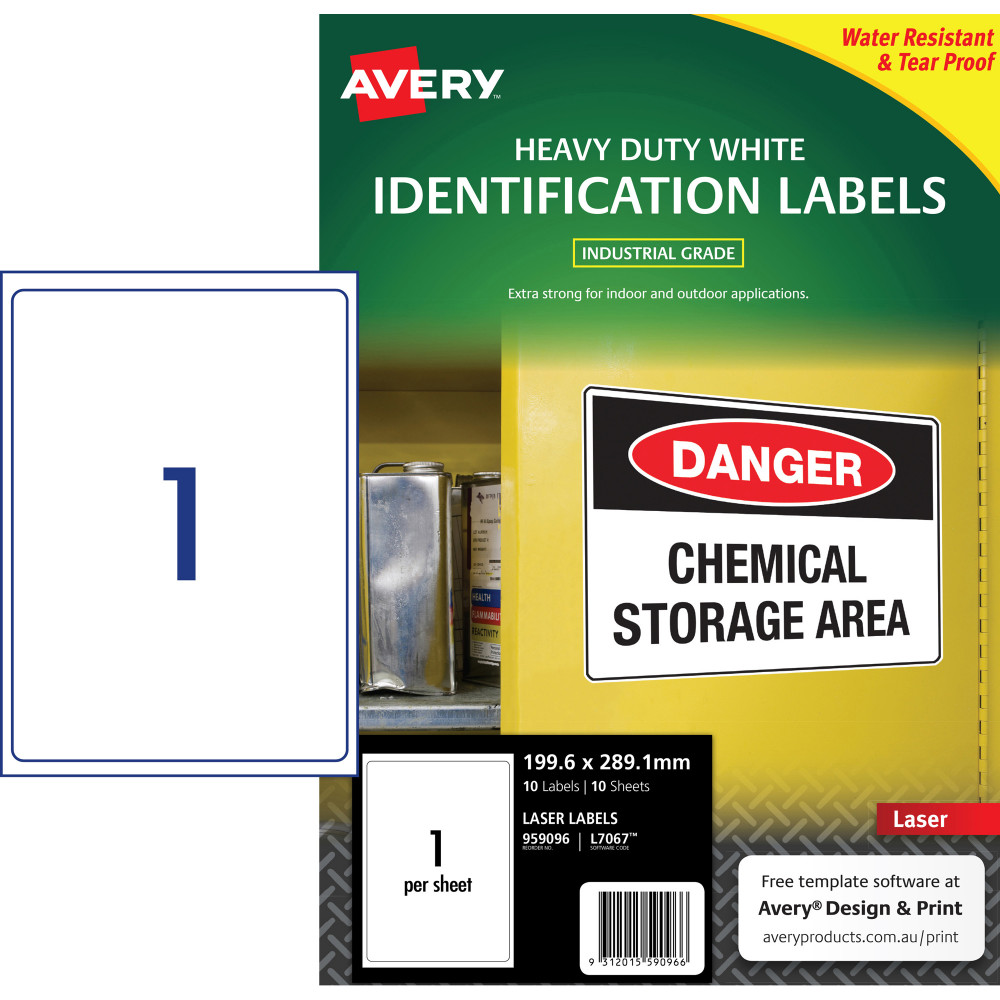 Avery 959096 Heavy Duty Industrial Labels White L7067 10 Sheets