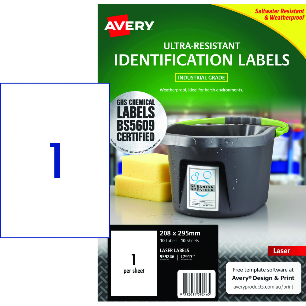Avery 959246 Ultra Heavy Duty Industrial Labels White L7917 10 Sheets