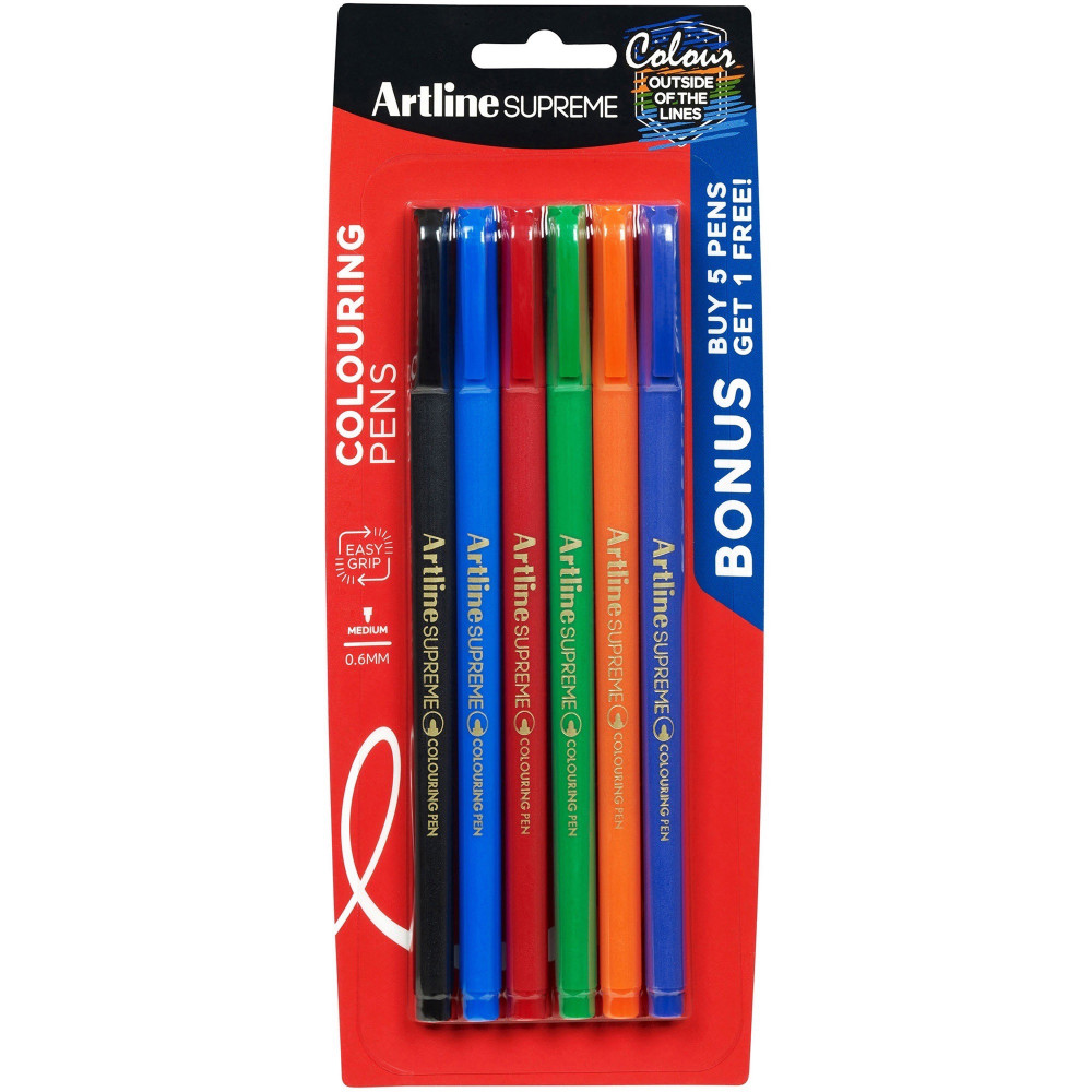 Artline Supreme 0.6mm Assorted Pack of 6
