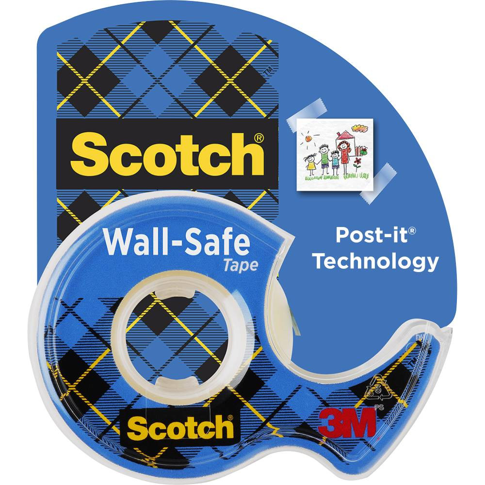 SCOTCH 183 TAPE DISPENSER Wall Safe Removable Clear 19mm X 16.5m